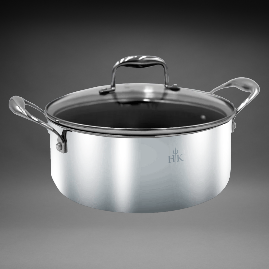Hell's Kitchen Hybrid 4 Qt Sauté Pan and lid, Tri-Clad Stainless Steel and Nonstick Ceramic, PFAS Free, no PFOA, no PTFE, no Teflon, Non Toxic Cookware, Metal Utensil Safe, All Cooktops and Oven Safe