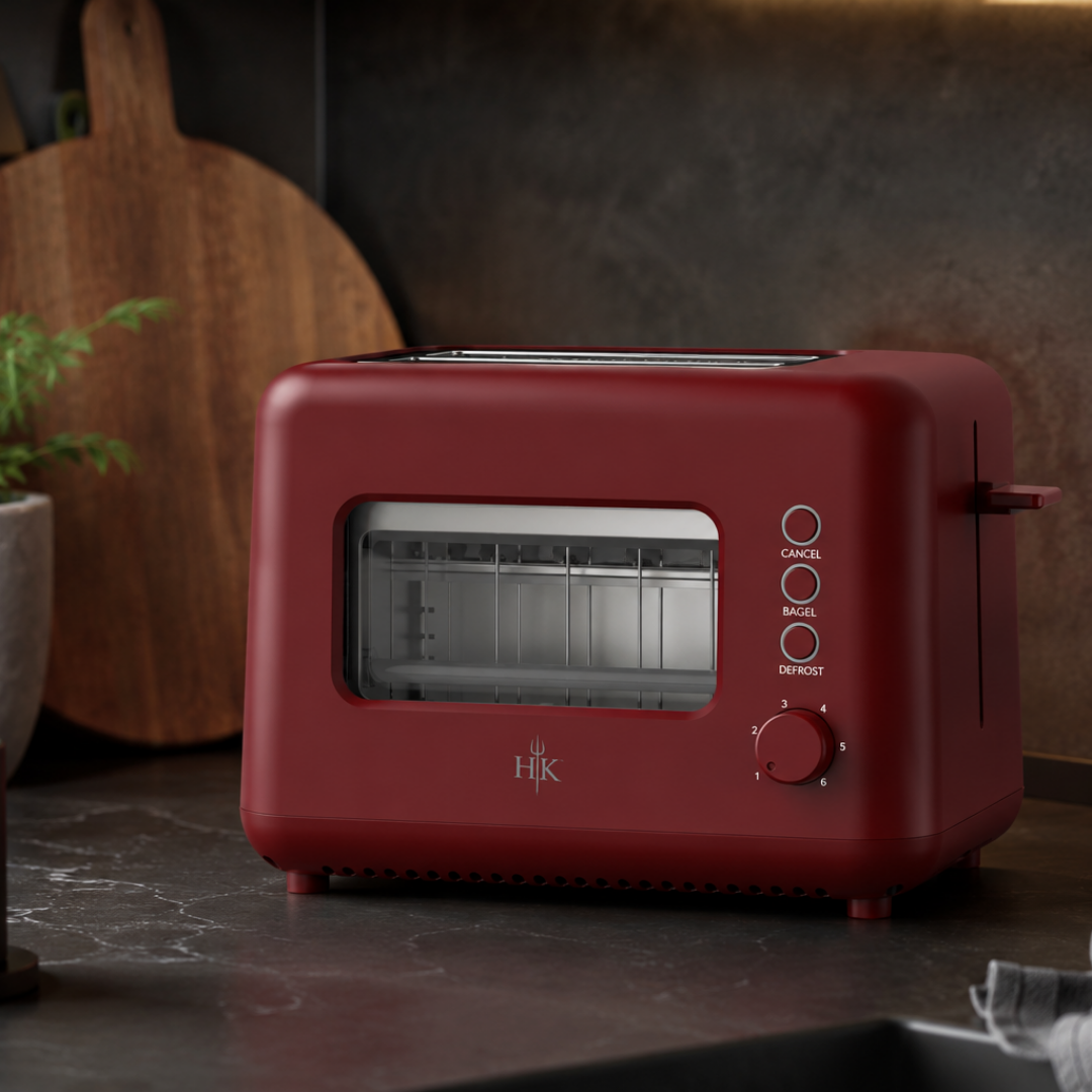 Hell’s Kitchen 2-Slice Glass Toaster - Burgundy