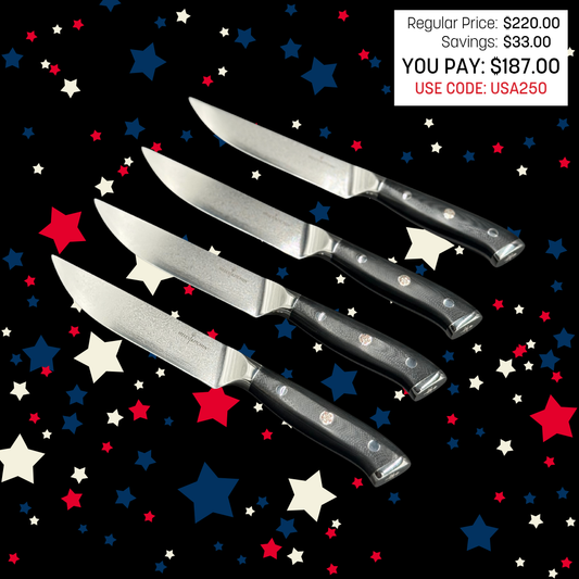 Damascus Steel Steak Knife Set, 4 Pc