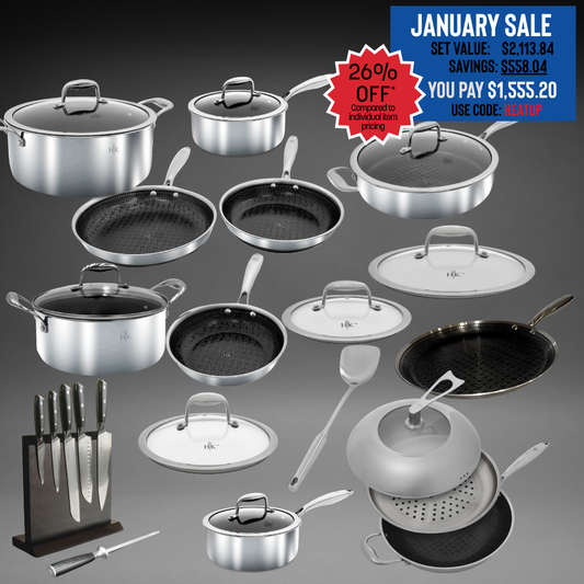 DREAM KITCHEN BUNDLE: 28 Piece Pots, Pans, and Knife Set