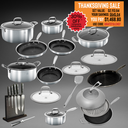 DREAM KITCHEN BUNDLE: 28 Piece Pots, Pans, and Knife Set