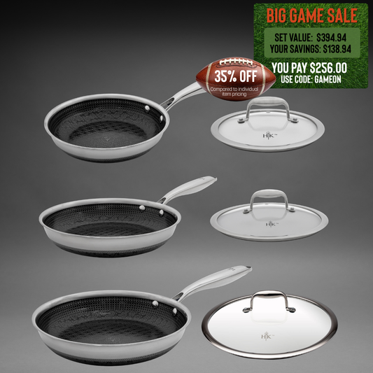 The Sizzle Set: 6 Piece Frying Pans + Lids