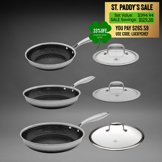 The Sizzle Set: 6 Piece Frying Pans + Lids