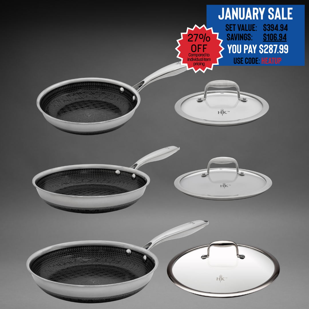 The Sizzle Set: 6 Piece Frying Pans + Lids