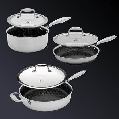 PFAS-Free Hybrid 6 Piece Skillet, Saucepan, Sauté Bundle with Lids