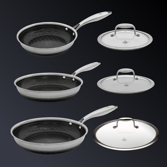 PFAS-Free Hybrid 6 Piece Frying Pans + Lids Bundle