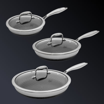 PFAS-Free Hybrid 6 Piece Frying Pans + Lids Bundle