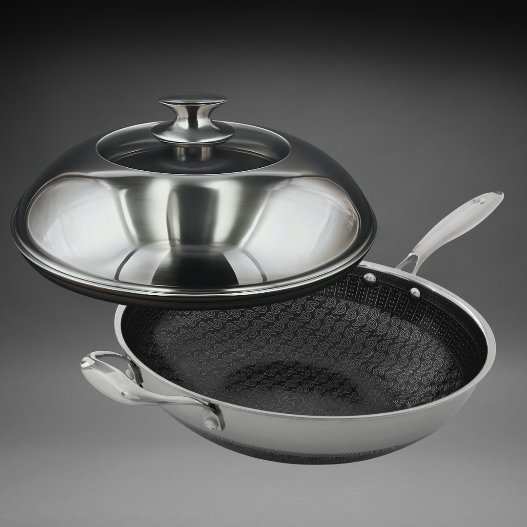 Flavor Dome: 4 Piece Wok + Accessories Bundle - Button Lid