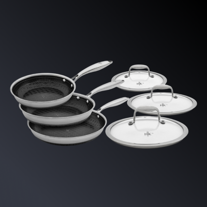 PFAS-Free Hybrid 6 Piece Frying Pans + Lids Bundle