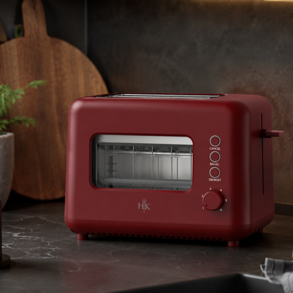 Hell’s Kitchen 2-Slice Glass Toaster - Burgundy
