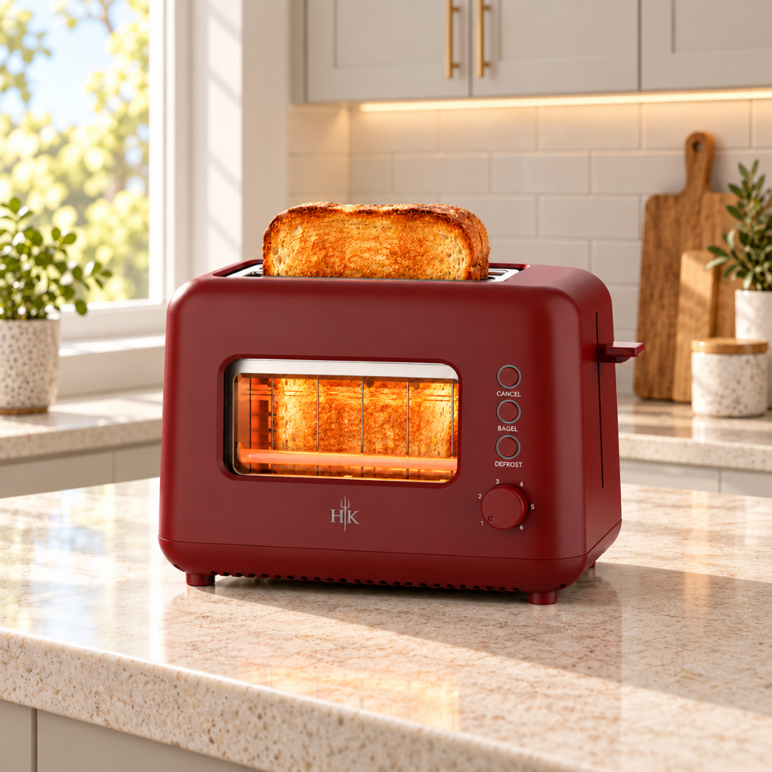 Hell’s Kitchen 2-Slice Glass Toaster - Burgundy
