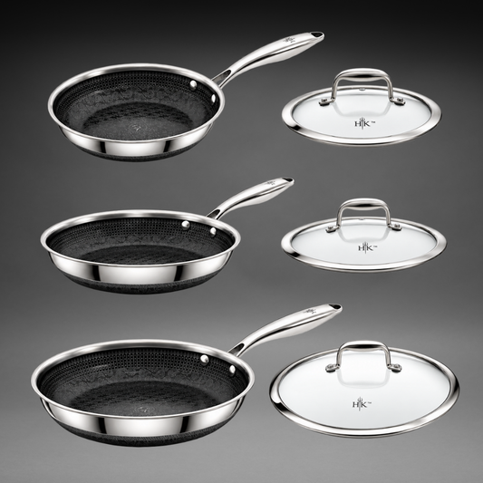 The Sizzle Set: 6 Piece Frying Pans + Lids