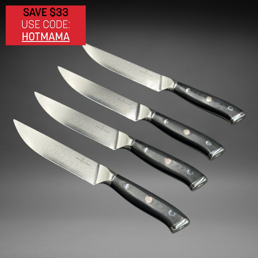 SALE! Damascus Steel Steak Knife Set, 4 Pc