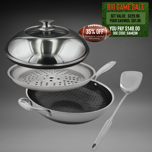 Flavor Dome: 4 Piece Wok + Accessories Bundle - Button Lid